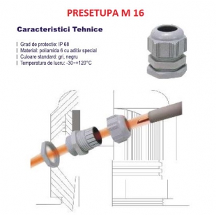 PRESETUPA M16. MATERIAL POLIAMIDA CULOARE GRI, IP68