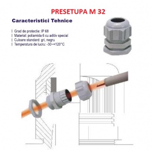 PRESETUPA M32, MATERIAL POLIAMIDA CULOARE GRI, IP68