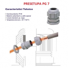 PRESETUPA PG7, MATERIAL POLIAMIDA CULOARE GRI, IP68