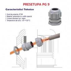 PRESETUPA PG9, MATERIAL POLIAMIDA CULOARE GRI, IP68