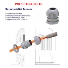 PRESETUPA PG16 , MATERIAL POLIAMIDA CULOARE GRI, IP68