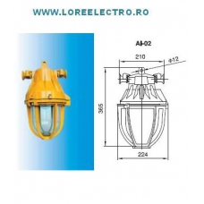 Corp de iluminat antiex AI 02 105W cu bec ECO HALOGEN Inlocuitor pentru Corp de iluminat antiex cu bec incandescent 100W, 150W, 200W tip AI-02, protectie antideflagranta, protectie antiex