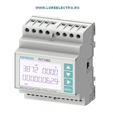 7KT1681 Contor trifazat Conexiune Semidirecta Masurare Energie Activa, reactiva si THD -armonici prin reductori x/5, montaj pe Sina Omega, PAC1600 L-L: 400 V, L-N: 230 V, 5A, cu alimentare auxiliara 110v .. 240v ac/dc  fara MID, Siemens  7KT PAC1600