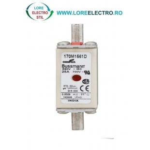 170M1561D Siguranta fuzibila ultrarapida MPR 25A, NH 000, curba ardere gR, 690 V AC, capacitate de rupere 200 kA, Eaton Bussmann