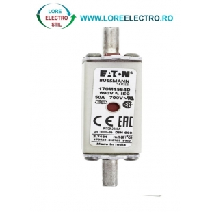 170M1564D Siguranta fuzibila ultrarapida MPR 50A, NH 000, curba ardere gR, 690 V AC, capacitate de rupere 200 kA, Eaton Bussmann