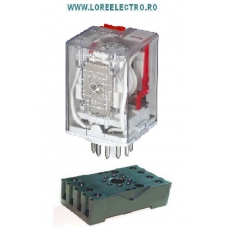 Releu intermediar tip RI 13 cu 2 contacte 8 pini 10A si soclu tensiune bobina 230 VAC, producator IMO ANGLIA