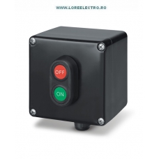 644.0345-OF CUTIE COMANDA MOTOR PORNIT OPRIT CU 2 BUTOANE ANTIEX, 1NO+1NC , 1 PRESETUPA M20 POLIAMIDA