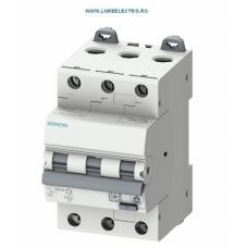 5SU1636-7FP10 Siguranta diferentiala trifazata combinata 10A, 300mA, curba C, RCBO 10A tip A, 3 Module, 6KA, Siemens