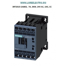 3RT2015-2AB02 Contactor 7A, 3KW / 400 V, SIEMENS Sirius bobina 24V ac, Auxiliar 1NC, Clema Arc ( CAGE CLAMP)