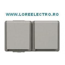 5UB4722 PRIZA SCHUKO DUBLA  CU CAPAC, MONTAJ APARENT, PRODUCATOR SIEMENS, CULOARE GRI, IP44