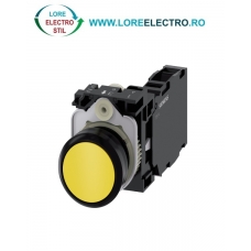 3SU1100-0AB30-1FA0, BUTON DE COMANDA COMPLET SIEMENS SIRIUS, DIAMETRU DE 22 MM, GALBEN, CU REVENIRE, 1NO+1NC, CONEXIUNE CU SURUB