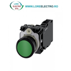 3SU1100-0AB40-1FA0, BUTON DE COMANDA COMPLET SIEMENS SIRIUS, DIAMETRU DE 22 MM, VERDE, CU REVENIRE, 1NO+1NC, CONEXIUNE CU SURUB
