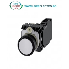 3SU1100-0AB80-1FA0, BUTON DE COMANDA COMPLET SIEMENS SIRIUS, DIAMETRU DE 22 MM, GRI, CU REVENIRE, 1NO+1NC, CONEXIUNE CU SURUB