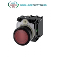 3SU1102-0AB20-1BA0, BUTON DE COMANDA COMPLET SIEMENS SIRIUS, DIAMETRU DE 22 MM, ROSU, LUMINOS, CU REVENIRE, 1NO, LED 24 V AC/DC, CONEXIUNE CU SURUB