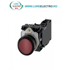 3SU1102-0AB20-1FA0, BUTON DE COMANDA COMPLET SIEMENS SIRIUS, DIAMETRU DE 22 MM, ROSU, LUMINOS, CU REVENIRE, 1NC+1NO, LED 24 V AC/DC, CONEXIUNE CU SURUB