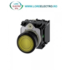3SU1102-0AB30-1BA0, BUTON DE COMANDA COMPLET SIEMENS SIRIUS, DIAMETRU DE 22 MM, GALBEN, LUMINOS, CU REVENIRE, 1NO, LED 24 V AC/DC, CONEXIUNE CU SURUB
