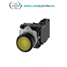 3SU1102-0AB30-1FA0, BUTON DE COMANDA COMPLET SIEMENS SIRIUS, DIAMETRU DE 22 MM, GALBEN, LUMINOS, CU REVENIRE, 1NO+1NC, LED 24 V AC/DC, CONEXIUNE CU SURUB