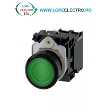 3SU1102-0AB40-1BA0, BUTON DE COMANDA COMPLET SIEMENS SIRIUS, DIAMETRU DE 22 MM, VERDE, LUMINOS, CU REVENIRE, 1NO, LED 24 V AC/DC, CONEXIUNE CU SURUB