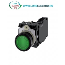 3SU1102-0AB40-1FA0, BUTON DE COMANDA COMPLET SIEMENS SIRIUS, DIAMETRU DE 22 MM, VERDE, LUMINOS, CU REVENIRE, 1NO+1NC, LED 24 V AC/DC, CONEXIUNE CU SURUB