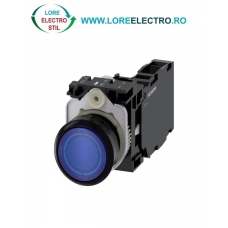 3SU1102-0AB50-1FA0, BUTON DE COMANDA COMPLET SIEMENS SIRIUS, DIAMETRU DE 22 MM, ALBASTRU, LUMINOS, CU REVENIRE, 1NO+1NC, LED 24 V AC/DC, CONEXIUNE CU SURUB