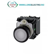 3SU1102-0AB60-1BA0, BUTON DE COMANDA COMPLET SIEMENS SIRIUS, DIAMETRU DE 22 MM, ALB, LUMINOS, CU REVENIRE, 1NO, LED 24 V AC/DC, CONEXIUNE CU SURUB