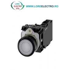 3SU1102-0AB60-1FA0, BUTON DE COMANDA COMPLET SIEMENS SIRIUS, DIAMETRU DE 22 MM, ALB, LUMINOS, CU REVENIRE, 1NO+1NC, LED 24 V AC/DC, CONEXIUNE CU SURUB