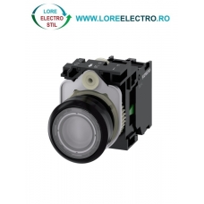 3SU1102-0AB70-1BA0, BUTON DE COMANDA COMPLET SIEMENS SIRIUS, DIAMETRU DE 22 MM, TRANSPARENT, LUMINOS, CU REVENIRE, 1NO, LED 24 V AC/DC, CONEXIUNE CU SURUB