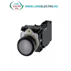 3SU1102-0AB70-1FA0, BUTON DE COMANDA COMPLET SIEMENS SIRIUS, DIAMETRU DE 22 MM, TRANSPARENT, LUMINOS, CU REVENIRE, 1NO+1NC, LED 24 V AC/DC, CONEXIUNE CU SURUB