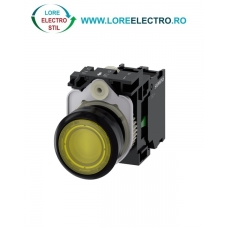 3SU1103-0AB30-1BA0, BUTON DE COMANDA COMPLET SIEMENS SIRIUS, DIAMETRU DE 22 MM, GALBEN, LUMINOS, CU REVENIRE, 1NO, LED 110 V AC, CONEXIUNE CU SURUB
