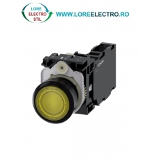 3SU1103-0AB30-1FA0, BUTON DE COMANDA COMPLET SIEMENS SIRIUS, DIAMETRU DE 22 MM, GALBEN, LUMINOS, CU REVENIRE, 1NO+1NC, LED 110 V AC, CONEXIUNE CU SURUB