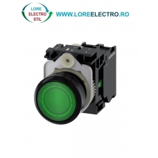 3SU1103-0AB40-1BA0, BUTON DE COMANDA COMPLET SIEMENS SIRIUS, DIAMETRU DE 22 MM, VERDE, LUMINOS, CU REVENIRE, 1NO, LED 110 V AC, CONEXIUNE CU SURUB