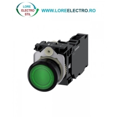 3SU1103-0AB40-1FA0, BUTON DE COMANDA COMPLET SIEMENS SIRIUS, DIAMETRU DE 22 MM, VERDE, LUMINOS, CU REVENIRE, 1NO+1NC, LED 110 V AC, CONEXIUNE CU SURUB