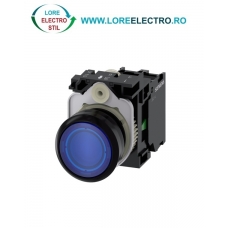3SU1103-0AB50-1BA0, BUTON DE COMANDA COMPLET SIEMENS SIRIUS, DIAMETRU DE 22 MM, ALBASTRU, LUMINOS, CU REVENIRE, 1NO, LED 110 V AC, CONEXIUNE CU SURUB