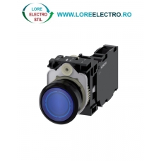 3SU1103-0AB50-1FA0, BUTON DE COMANDA COMPLET SIEMENS SIRIUS, DIAMETRU DE 22 MM, ALBASTRU, LUMINOS, CU REVENIRE, 1NO+1NC, LED 110 V AC, CONEXIUNE CU SURUB