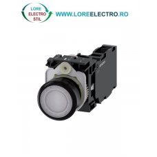 3SU1103-0AB60-1FA0, BUTON DE COMANDA COMPLET SIEMENS SIRIUS, DIAMETRU DE 22 MM, ALB, LUMINOS, CU REVENIRE, 1NO+1NC, LED 110 V AC, CONEXIUNE CU SURUB