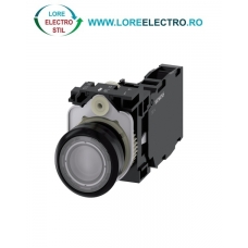 3SU1103-0AB70-1FA0, BUTON DE COMANDA COMPLET SIEMENS SIRIUS, DIAMETRU DE 22 MM, TRANSPARENT, LUMINOS, CU REVENIRE, 1NO+1NC, LED 110 V AC, CONEXIUNE CU SURUB
