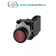 3SU1106-0AB20-1FA0, BUTON DE COMANDA COMPLET SIEMENS SIRIUS, DIAMETRU DE 22 MM, ROSU, LUMINOS, CU REVENIRE, 1NO+1NC, LED 230 V AC, CONEXIUNE CU SURUB