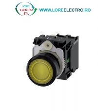 3SU1106-0AB30-1BA0, BUTON DE COMANDA COMPLET SIEMENS SIRIUS, DIAMETRU DE 22 MM, GALBEN, LUMINOS, CU REVENIRE, 1NO, LED 230 V AC, CONEXIUNE CU SURUB