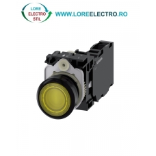 3SU1106-0AB30-1FA0, BUTON DE COMANDA COMPLET SIEMENS SIRIUS, DIAMETRU DE 22 MM, GALBEN, LUMINOS, CU REVENIRE, 1NO+1NC, LED 230 V AC, CONEXIUNE CU SURUB