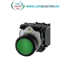 3SU1106-0AB40-1BA0, BUTON DE COMANDA COMPLET SIEMENS SIRIUS, DIAMETRU DE 22 MM, VERDE, ILUMINAT, CU REVENIRE, 1NO, LED 230 V AC, CONEXIUNE CU SURUB