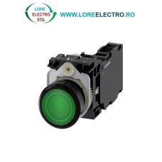 3SU1106-0AB40-1FA0, BUTON DE COMANDA COMPLET SIEMENS SIRIUS, DIAMETRU DE 22 MM, VERDE, ILUMINAT, CU REVENIRE, 1NO+1NC, LED 230 V AC, CONEXIUNE CU SURUB