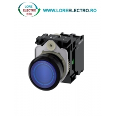 3SU1106-0AB50-1BA0, BUTON DE COMANDA COMPLET SIEMENS SIRIUS, DIAMETRU DE 22 MM, ALBASTRU, ILUMINAT, CU REVENIRE, 1NO, LED 230 V AC, CONEXIUNE CU SURUB