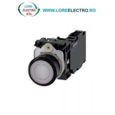 3SU1106-0AB60-1FA0, BUTON DE COMANDA COMPLET SIEMENS SIRIUS, DIAMETRU DE 22 MM, ALB, ILUMINAT, CU REVENIRE, 1NO+1NC, LED 230 V AC, CONEXIUNE CU SURUB