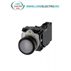 3SU1106-0AB70-1FA0, BUTON DE COMANDA COMPLET SIEMENS SIRIUS, DIAMETRU DE 22 MM, TRANSPARENT, ILUMINAT, CU REVENIRE, 1NO+1NC, LED 230 V AC, CONEXIUNE CU SURUB
