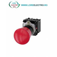 3SU1100-1HB20-1PA0, BUTON DE COMANDA COMPLET SIEMENS SIRIUS, DIAMETRU DE 22 MM, TIP CIUPERCA 40 MM, ROSU, CU RETINERE, 2NC, CONEXIUNE CU SURUB