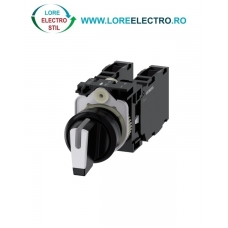 3SU1100-2BM60-1LA0, SELECTOR DE COMANDA COMPLET SIEMENS SIRIUS, DIAMETRU DE 22 MM, ALB, ILUMINABIL, CU REVENIRE, 3 POZITII I-O-II, 2X(1NO+1NC), CONEXIUNE CU SURUB