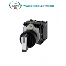 3SU1100-2BM60-1NA0, SELECTOR DE COMANDA COMPLET SIEMENS SIRIUS, DIAMETRU DE 22 MM, ALB, ILUMINABIL, CU REVENIRE, 3 POZITII I-O-II, 1NO+1NC, CONEXIUNE CU SURUB