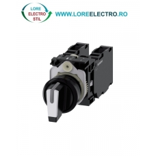 3SU1100-2BL60-1LA0, SELECTOR DE COMANDA COMPLET SIEMENS SIRIUS, DIAMETRU DE 22 MM, ALB, ILUMINABIL, CU RETINERE, 3 POZITII I-O-II, 2NO+2NC, CONEXIUNE CU SURUB
