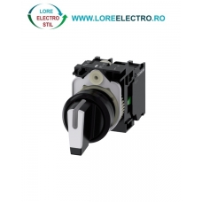 3SU1100-2BL60-1NA0, SELECTOR COMANDA COMPLET SIEMENS SIRIUS, DIAMETRU DE 22 MM, NEGRU, CU RETINERE, 3 POZITII I-O-II, 2NO, CONEXIUNE CU SURUB
