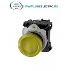 3SU1102-6AA30-1AA0, LAMPA DE SEMNALIZARE COMPLETA SIEMENS SIRIUS, DIAMETRU DE 22 MM, GALBENA, LENTILA NETEDA, LED INTEGRAT 24 V AC/DC, CONEXIUNE CU SURUB